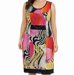 Picadilly Stretch Lace Multi-Color Abstract Zebra Print Sleeveless Shift Dress